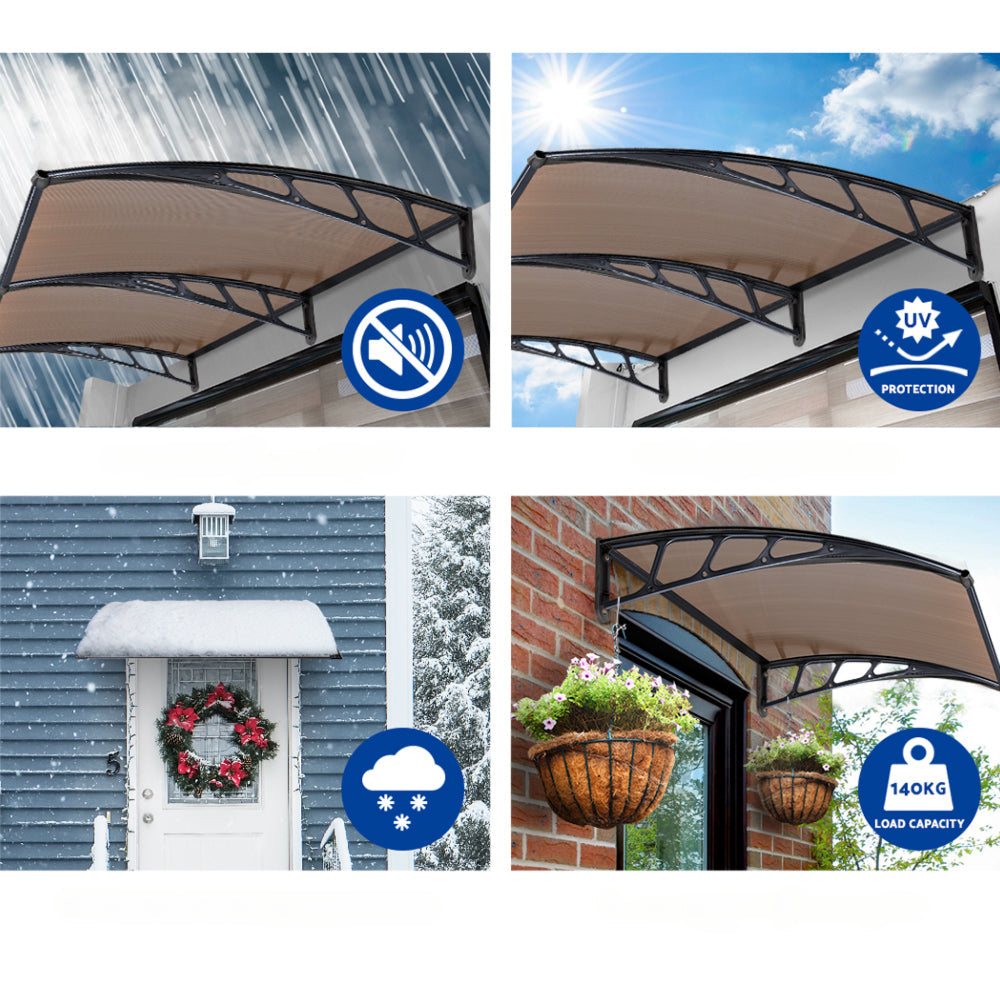 Patio DIY Window Door Awning Canopy Sun Shield Brown - 1.5x3m
