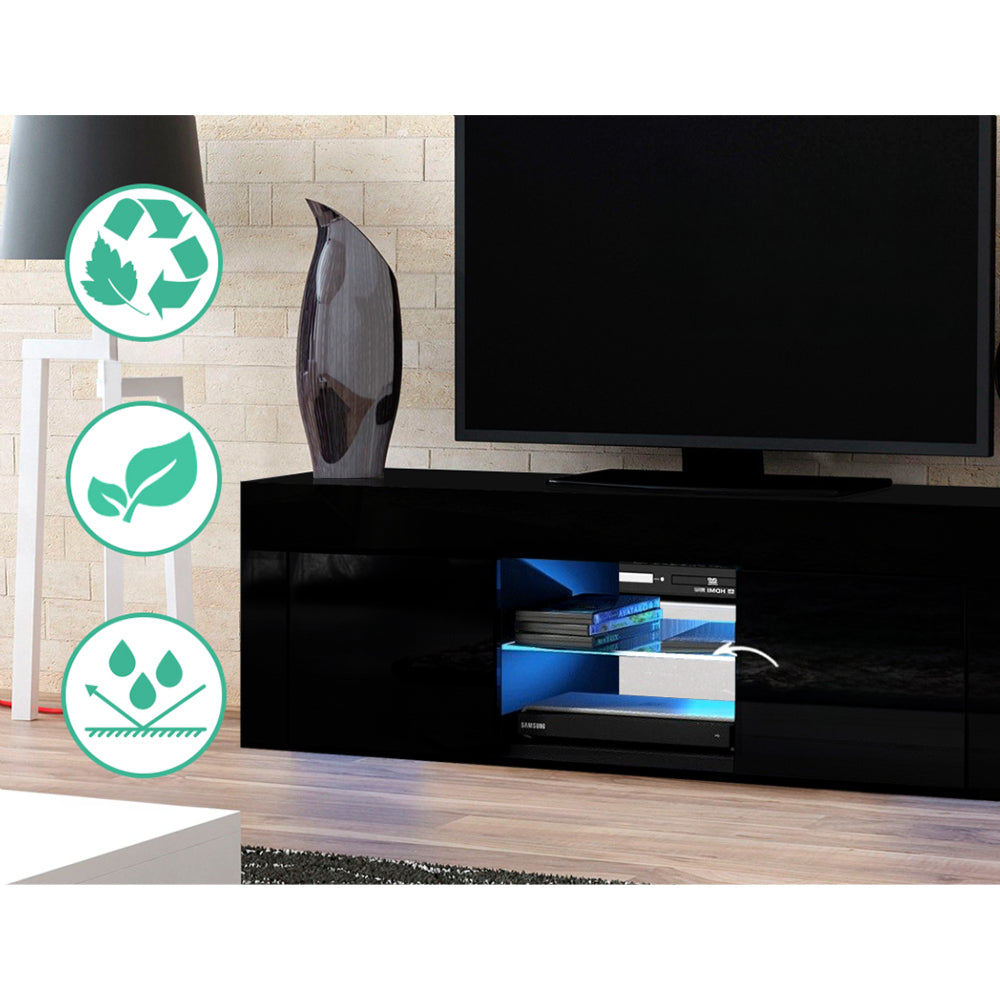 130cm RGB LED TV Stand Cabinet Entertainment Unit Gloss Furniture Black