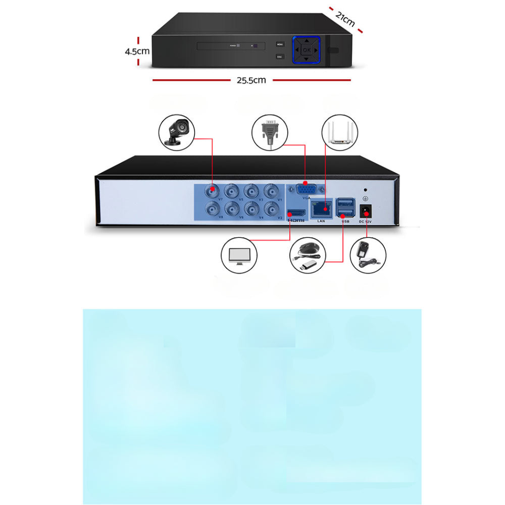 8CH 5 IN 1 DVR CCTV Security System Video Recorder /w 4 Cameras 1080P HDMI Black