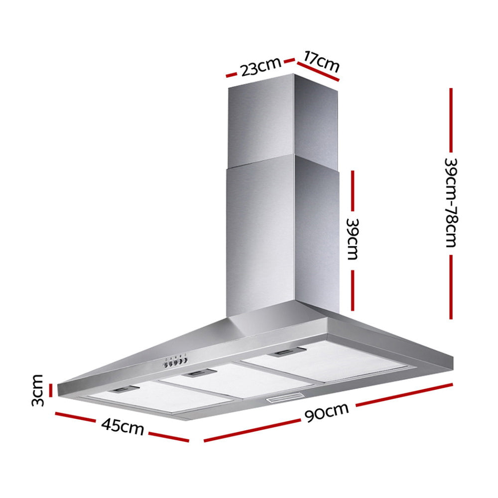 Range Hood 90cm 900mm Kitchen Canopy Stainless Steel Rangehood Wall Mount