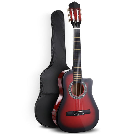 34" Inch Guitar Classical Acoustic Cutaway Wooden Ideal Kids Gift Children 1/2 Size Red