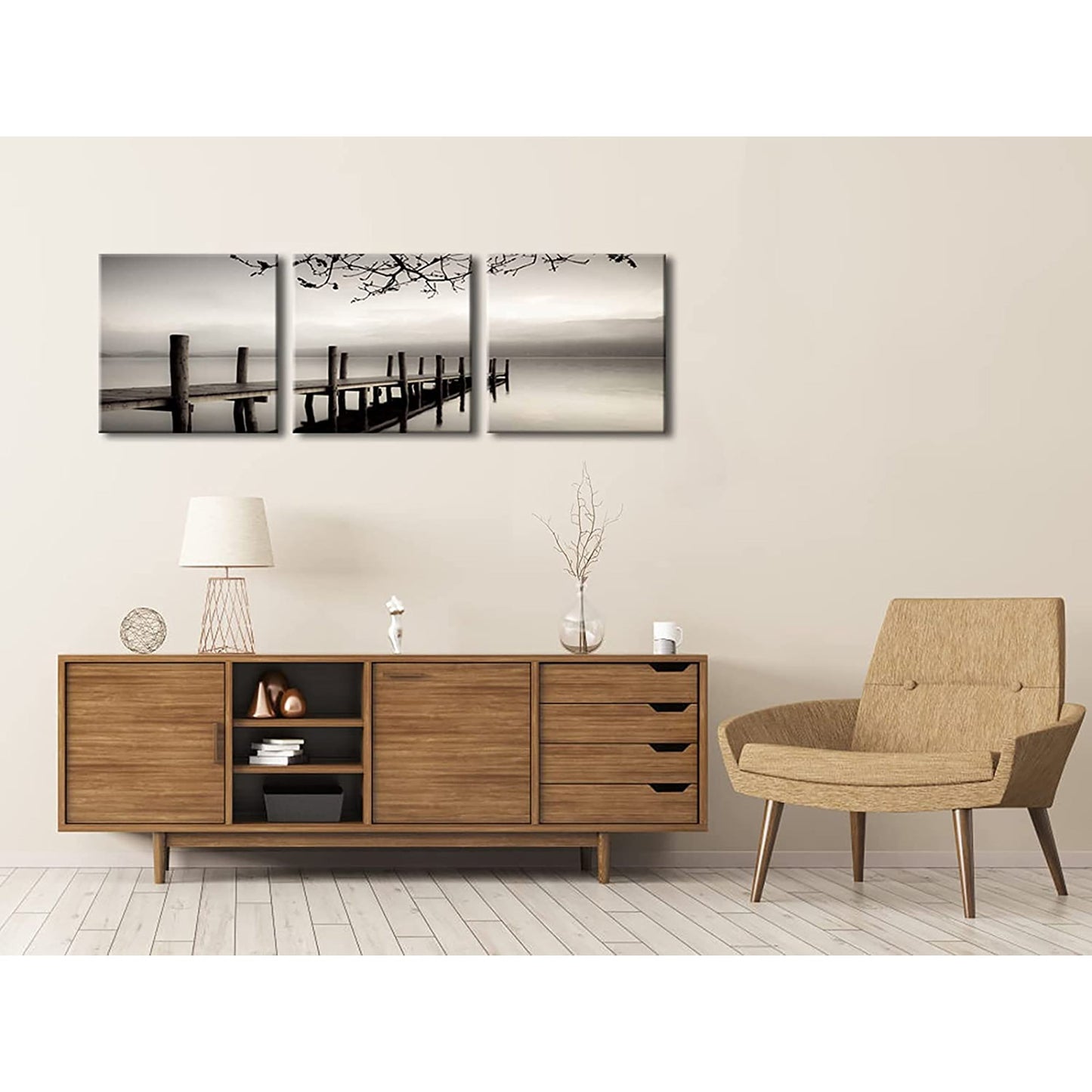Black and White Landscape Giclee Canvas Prints on Modern Stretched Paintings Artwork - 3 panels