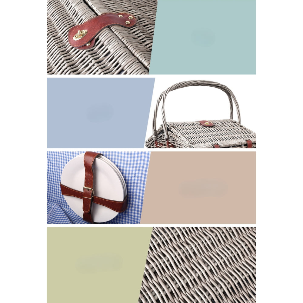 4 Person Picnic Basket Deluxe Baskets Outdoor Insulated Blanket
