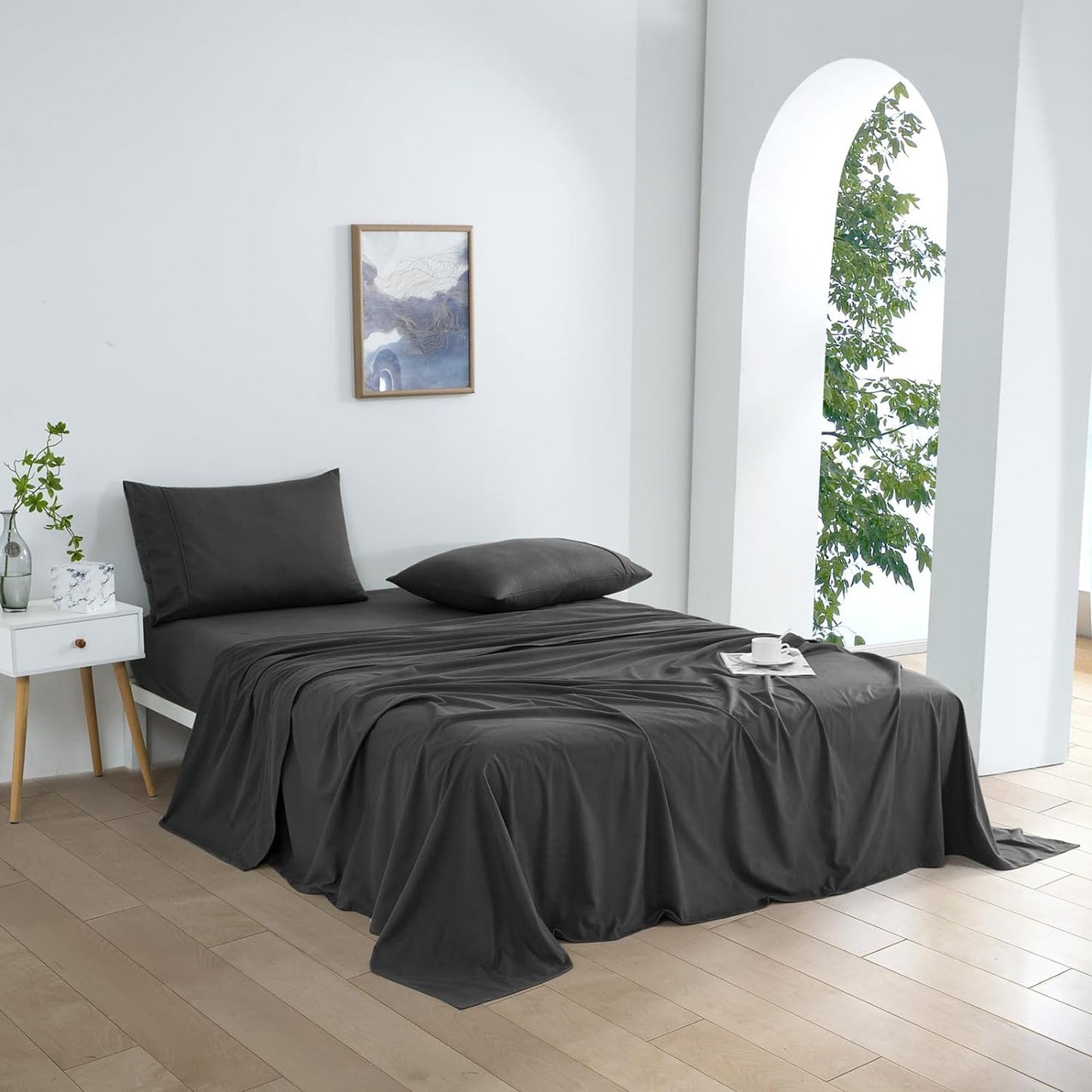 130 GSM Flannelette Soft Luxurious Micro Flannel Bed Sheet Set - Charcoal
