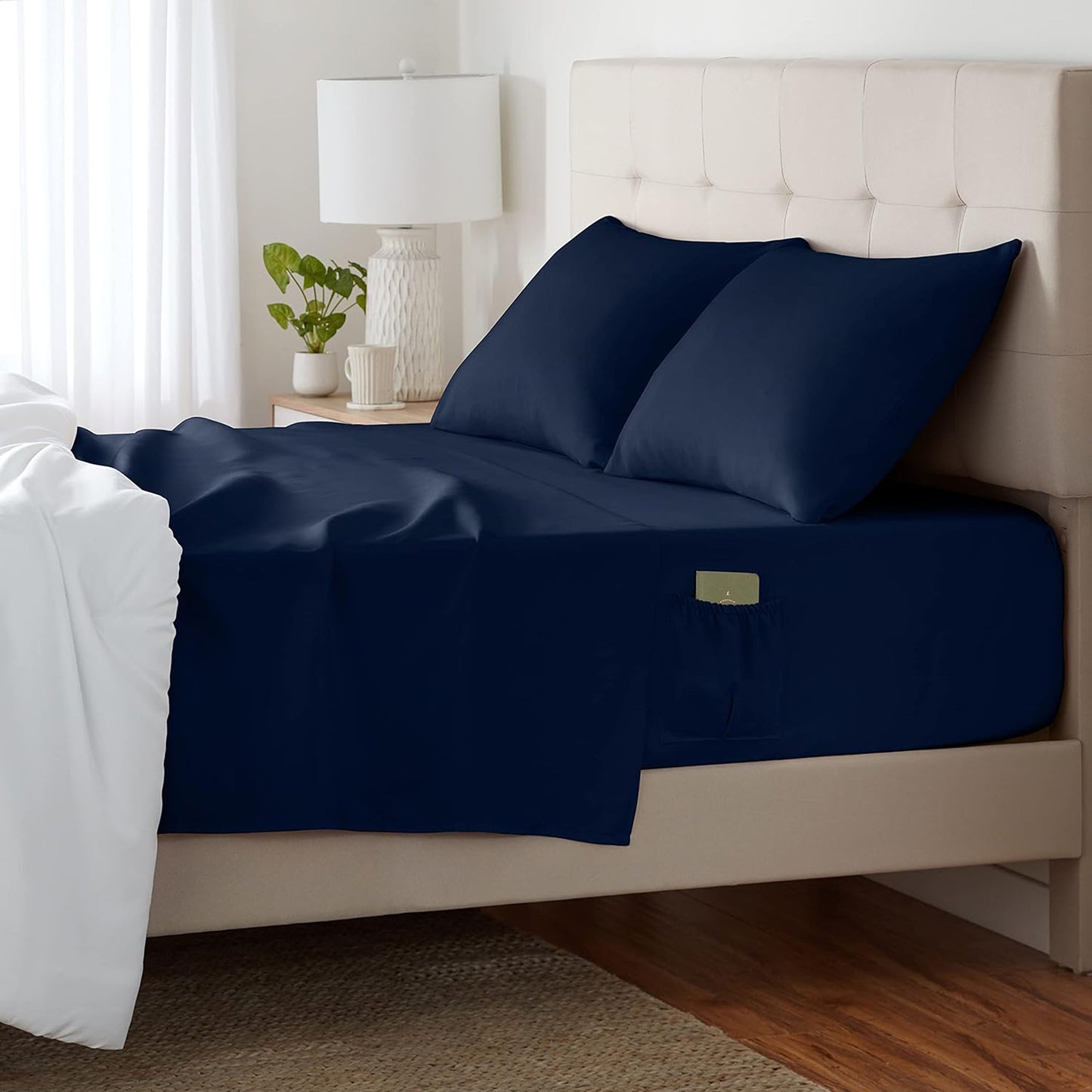 Soft Microfibre Bed Sheet Set with Elastic Pockets - Navy
