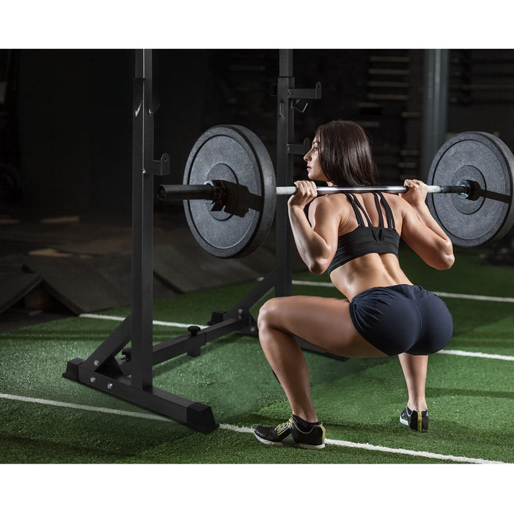 Squat Rack Pair Fitness Weight Lifting Home Gym Exercise Barbell Stand - 10 Height Settings