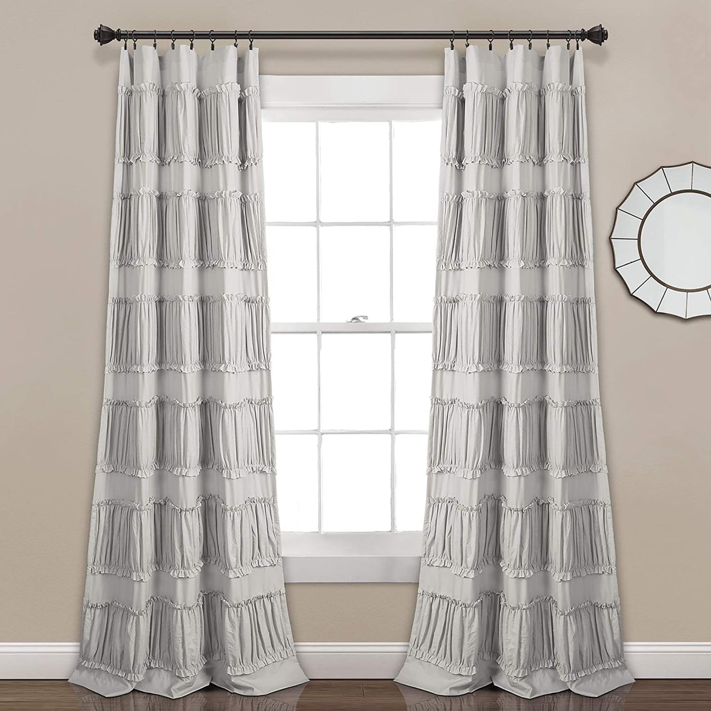 Elegant Ruffle Window Curtain Panel Pair 84x42 Inch - Gray