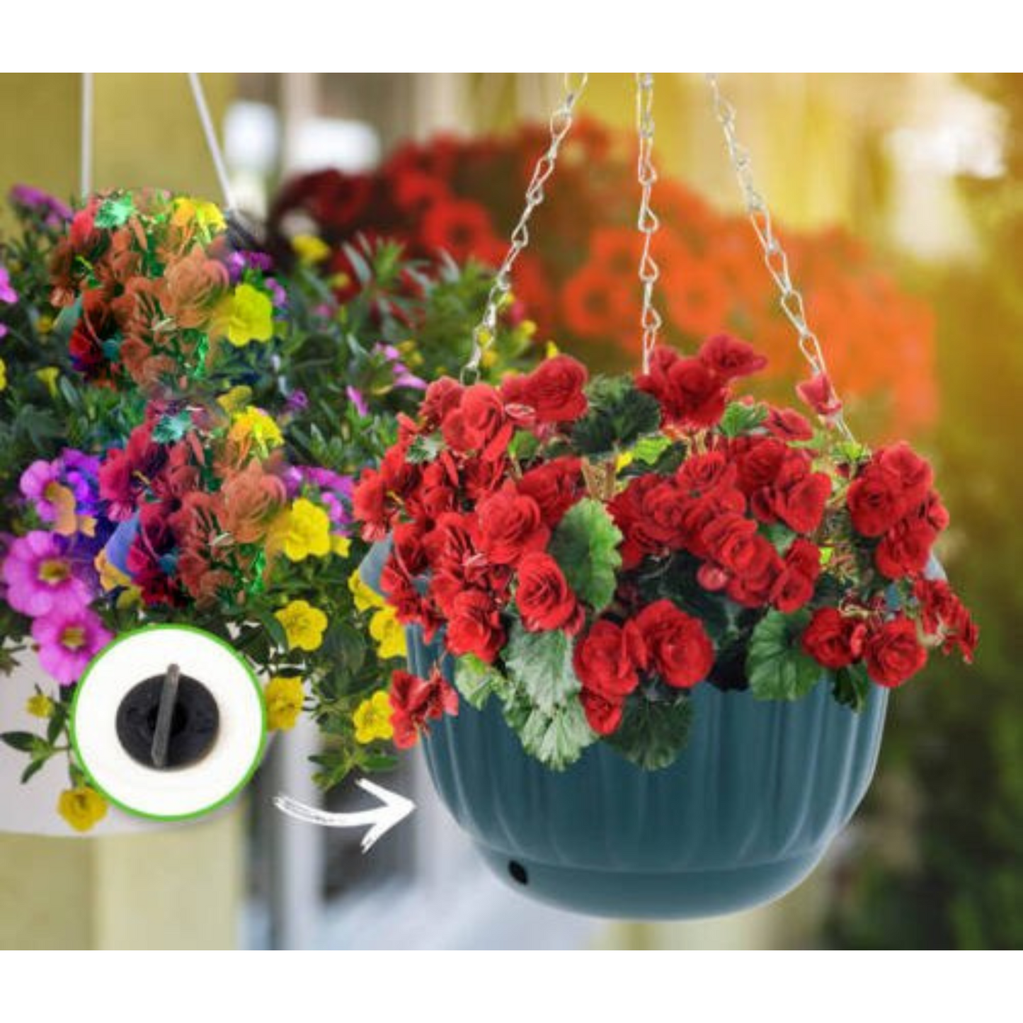 2pcs Stylish Lightweight Garden Hanging Green Planter Pots 25cm