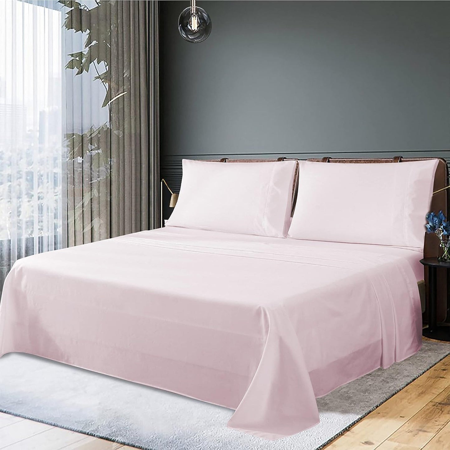 300 Thread Count Sheet Set 50% Cotton 50% Polyester Bed Sheet Set - Light Pink