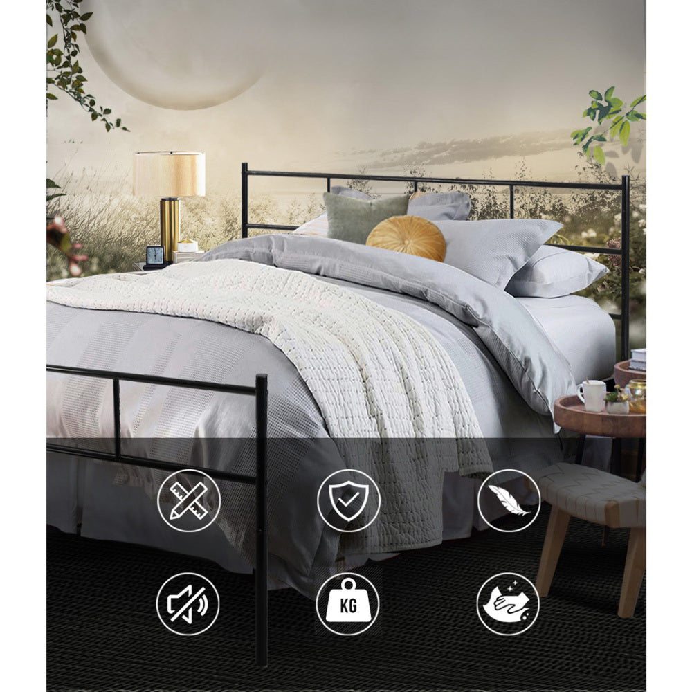 Metal Bed Frame Queen Size Platform Foundation Mattress Base Black