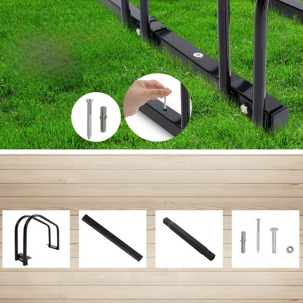 Garage Bike Stand Floor Bicycle Storage Black - Fits 6 Bike