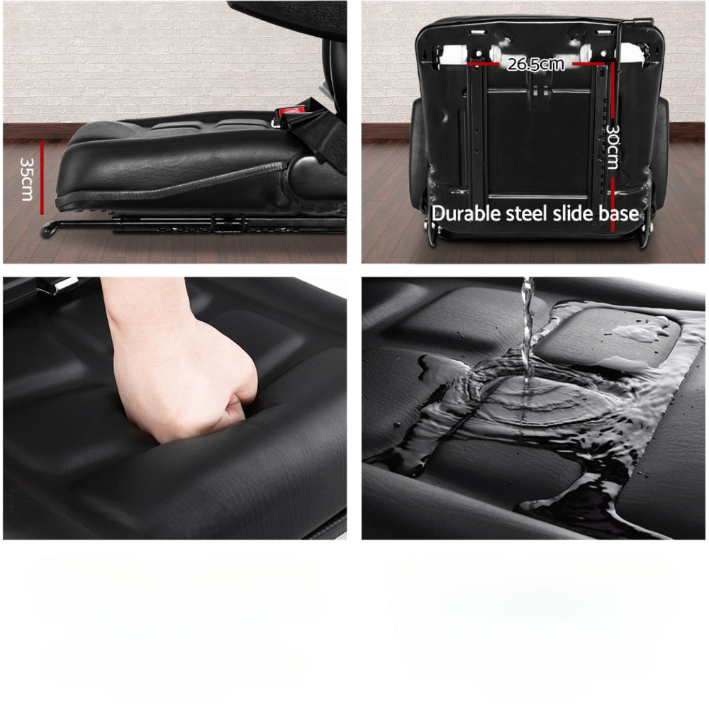 Universal Tractor Seat Forklift Suspension Backrest Truck Chair - Black
