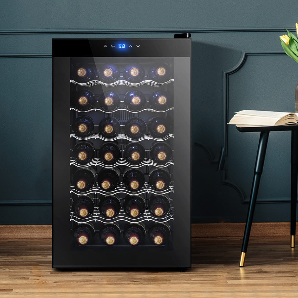 Wine Cooler 28 Bottles Glass Door Beverage Cooler Thermoelectric Fridge Black