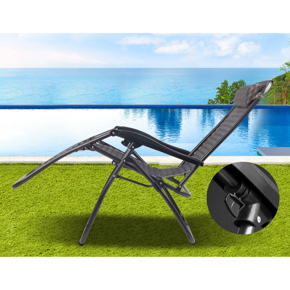 Outdoor Reclining Chairs Folding Camping  Sun Lounge Set of 2 - Grey