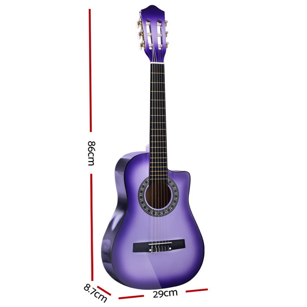 34" Inch Guitar Classical Acoustic Cutaway Wooden Ideal Kids Gift Children 1/2 Size Purple