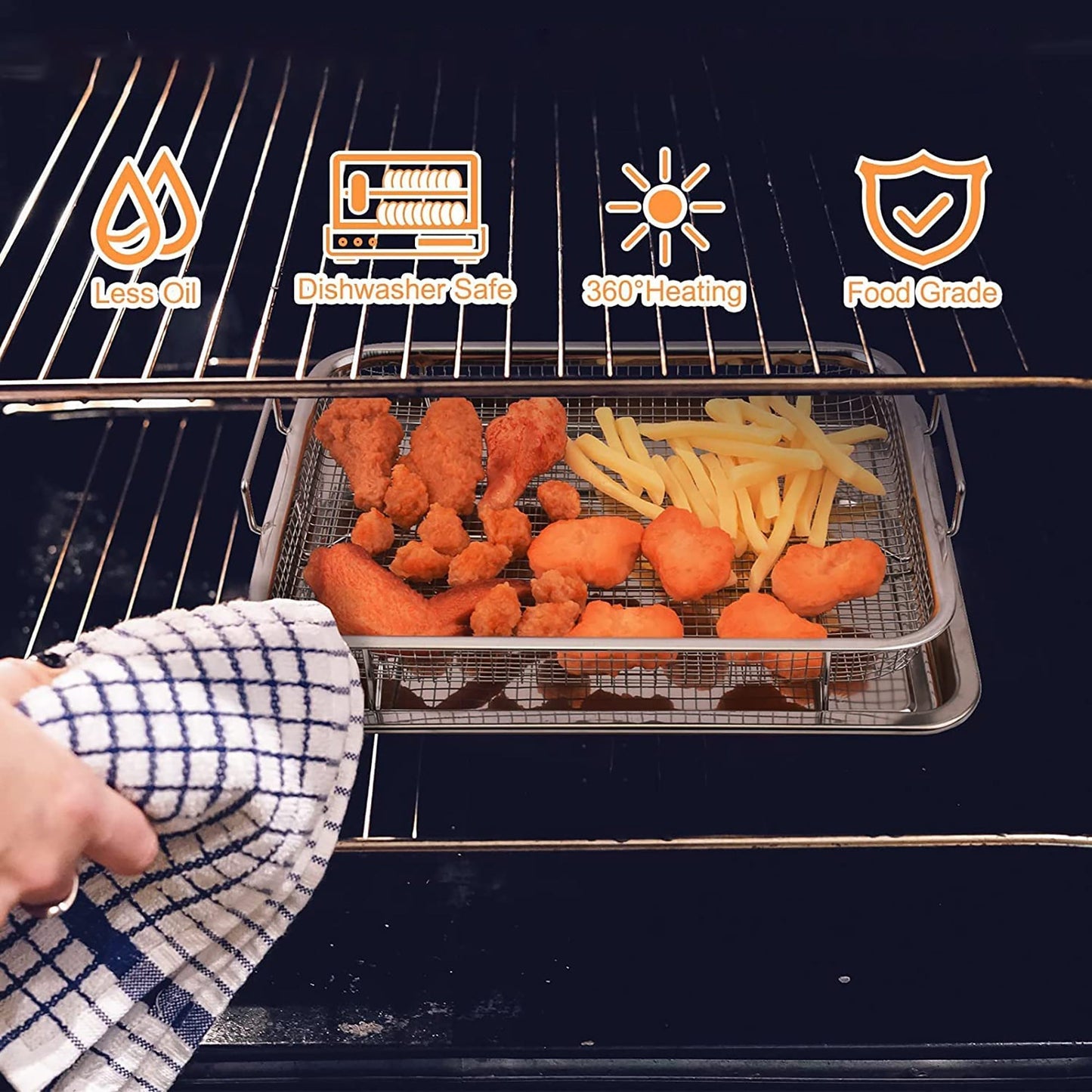 2 Piece Stainless Steel Air Fryer Basket Set for Oven 32x22 cm - Silver