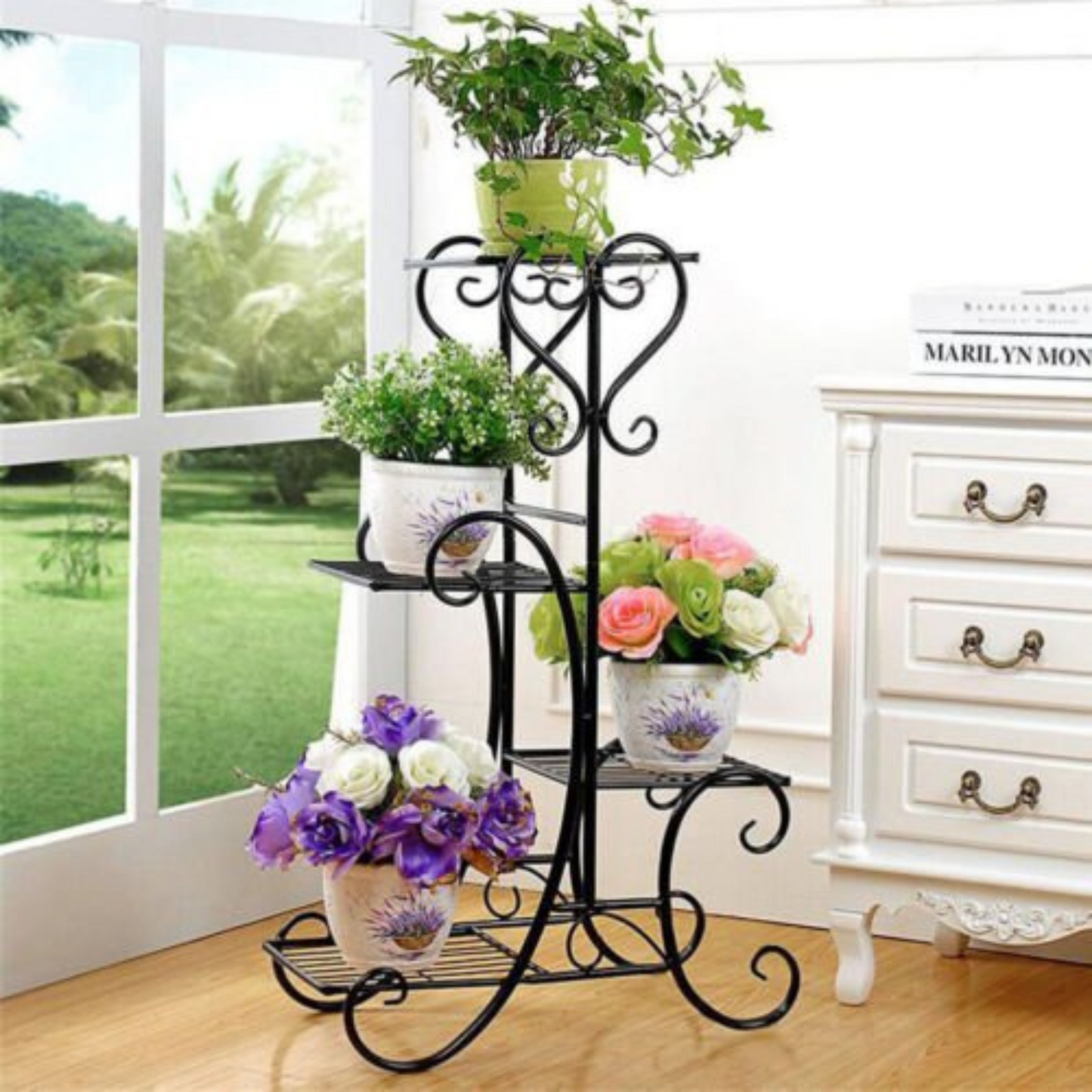 4 Tier Metal Plant Stand Indoor Outdoor Planter Rack for Pots and Flowers