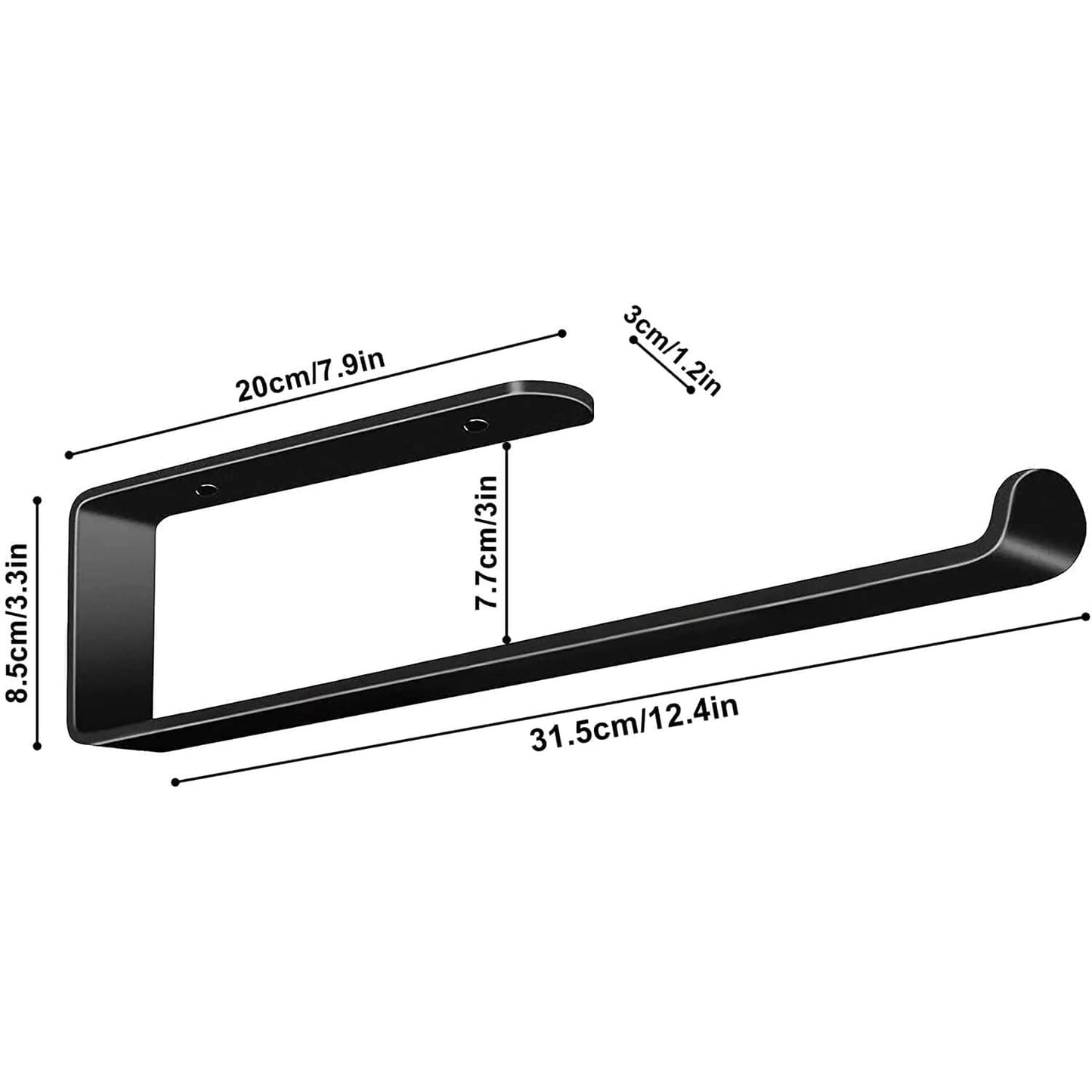 Aluminum Paper Tower Holder Self Adhesive or Drilling 12.4 Inch - Matte Black
