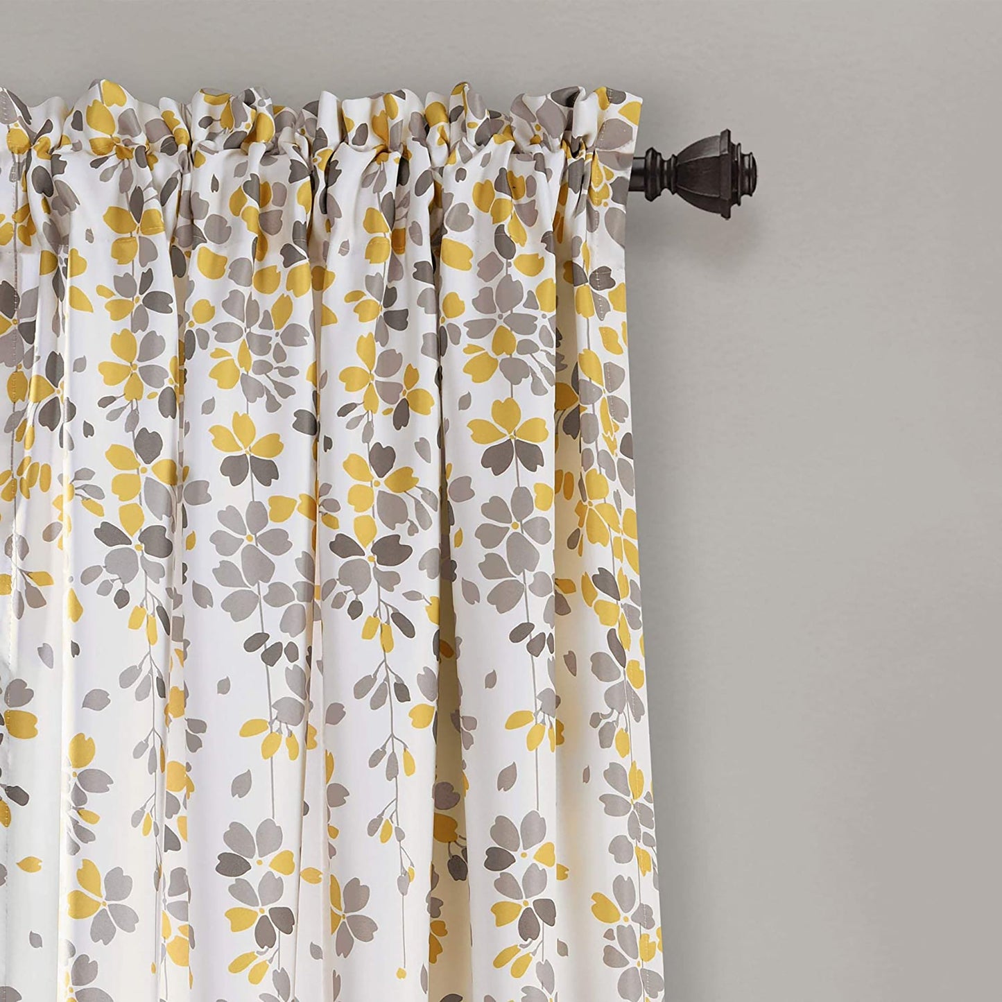 Weeping Flowers Room Darkening Window Panel Curtain Set 84X52 inch - Yellow Grey