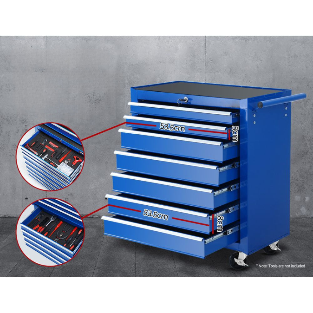 Tool Chest Trolley Box Cabinet Cart Garage Storage Blue - 16 Drawers