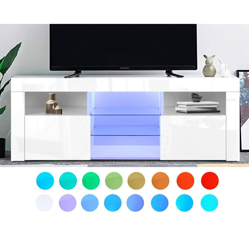 TV Cabinet Entertainment Unit Stand RGB LED Gloss Furniture 160cm White