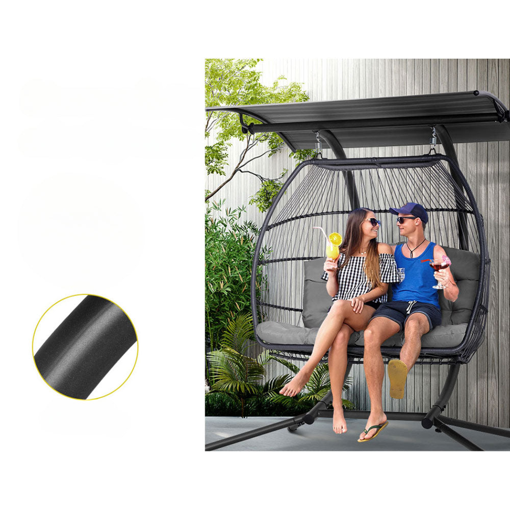 Outdoor Hanging Swing Chair Egg Hammock Rattan Lounge Chair - Grey