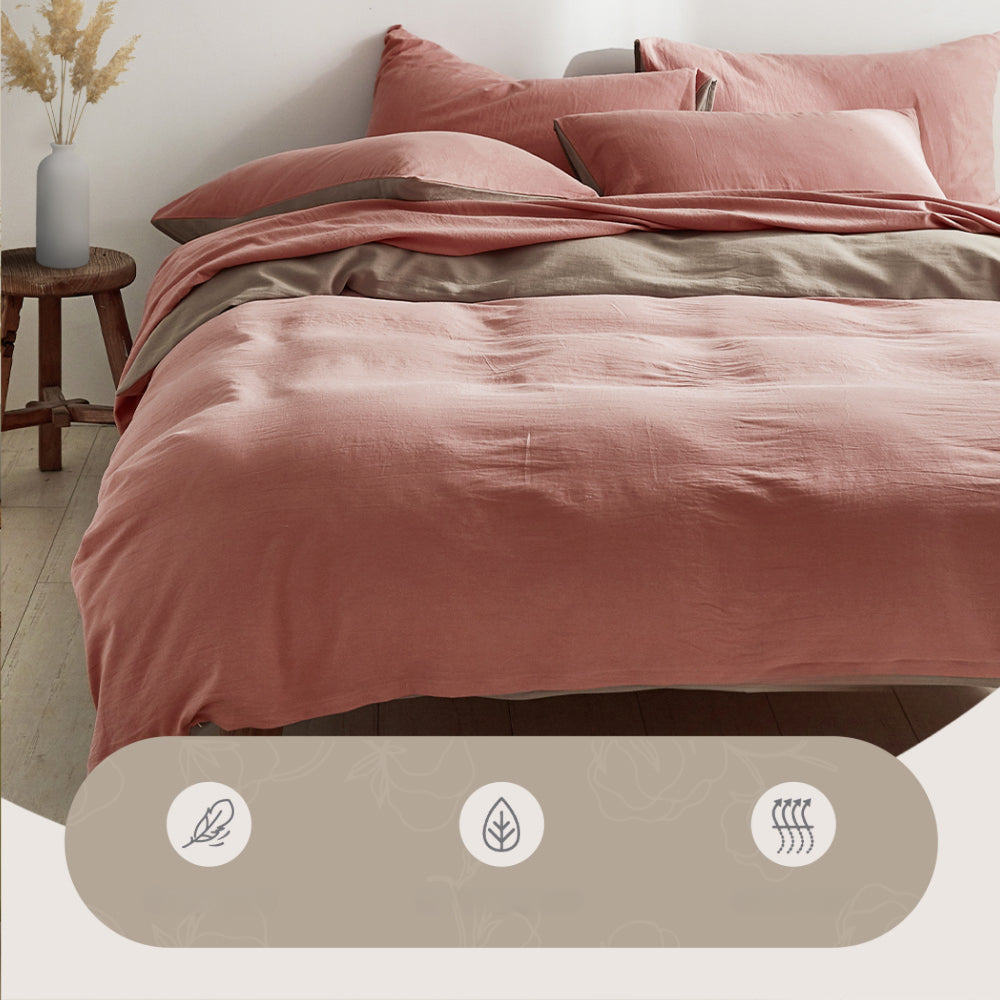 Washed Cotton Quilt Set Pink Brown Single/Double/Queen