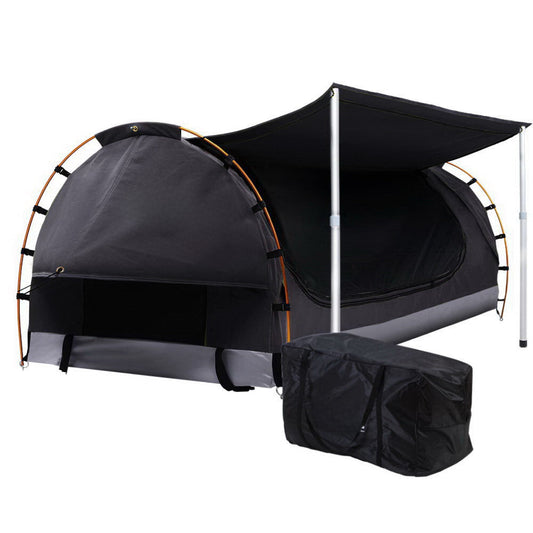 Camping Double Swag Canvas Free Standing Dome Tent - Dark Grey