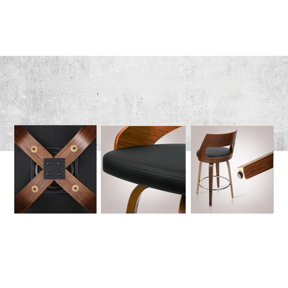 Set of 4 Wooden Bar Stools PU Leather - Black and Wood