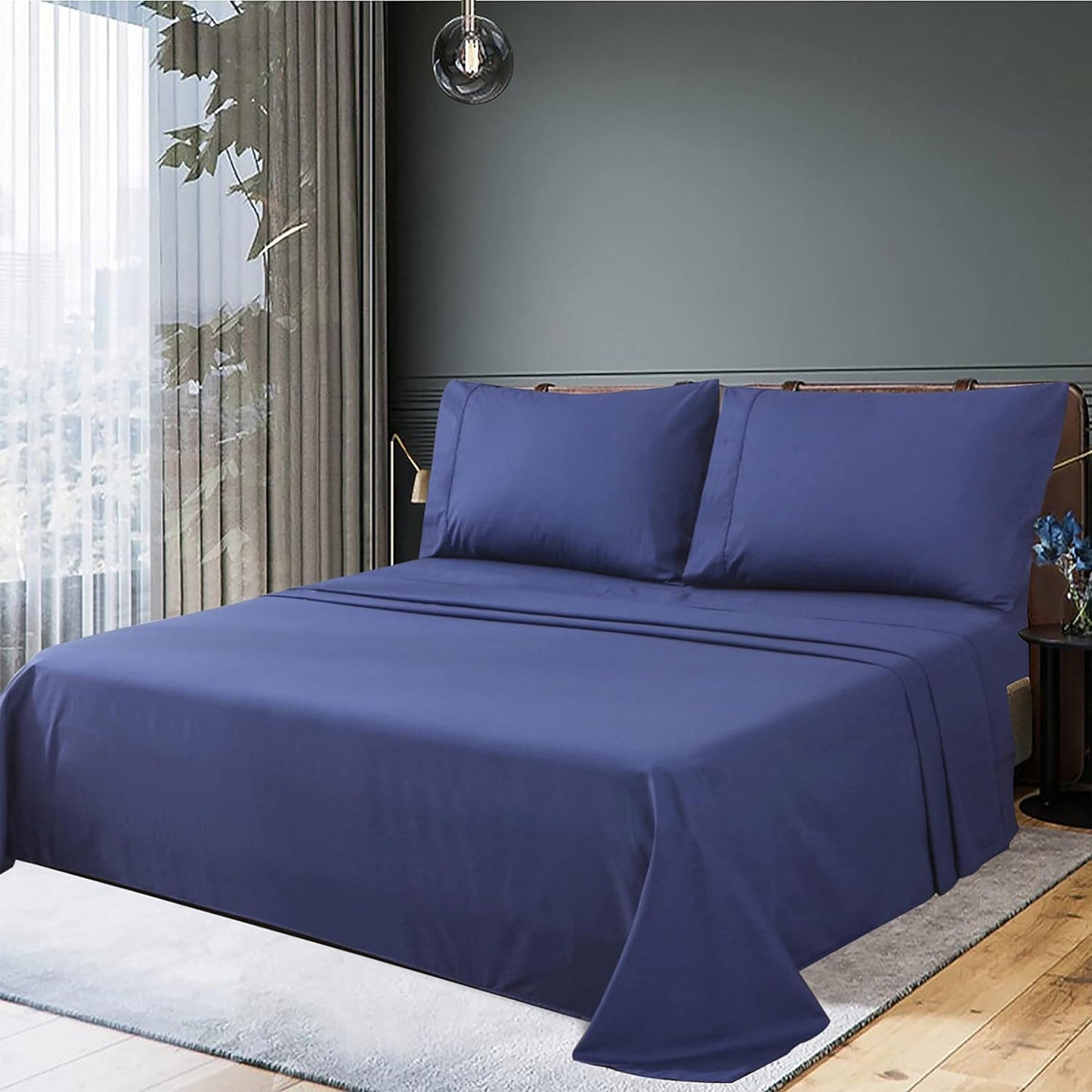300 Thread Count Sheet Set 50% Cotton 50% Polyester Bed Sheet Set - Navy