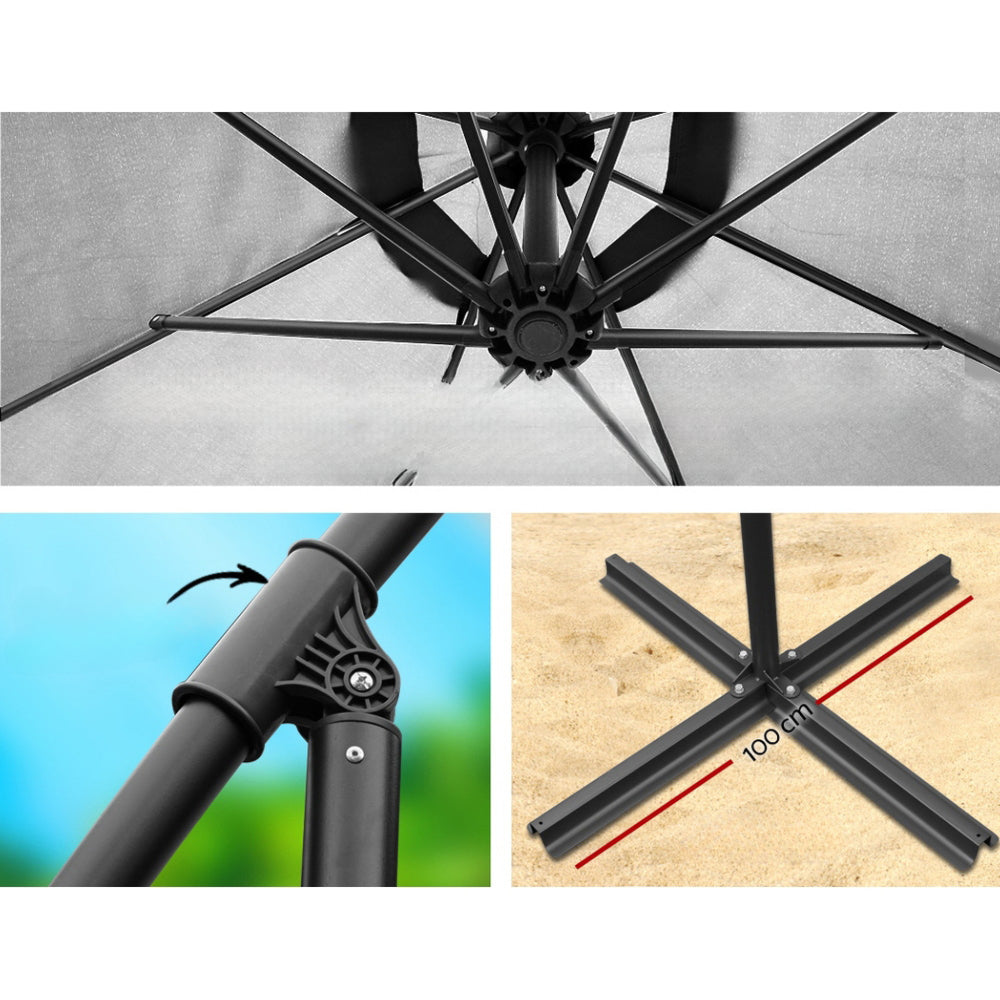 Garden Beach Sun Umbrella with Base UV Cantilever 3M - Grey