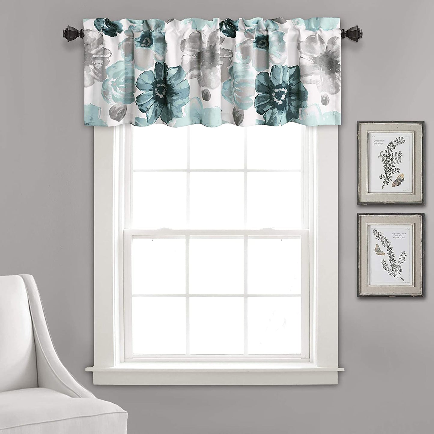 Single Room Darkening Floral Valance 18x52 Inch - Blue