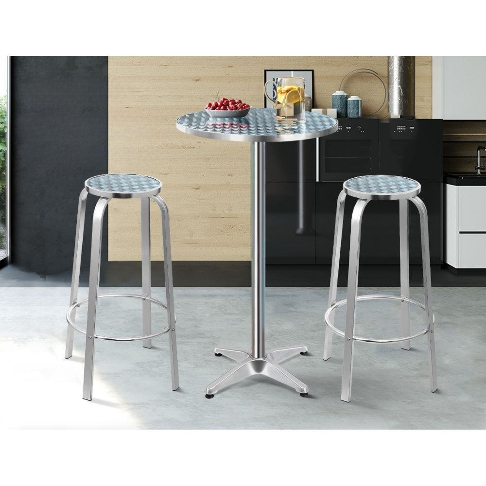 Outdoor Bar Round Table Stools Aluminium Cafe Bistro Set - Silver