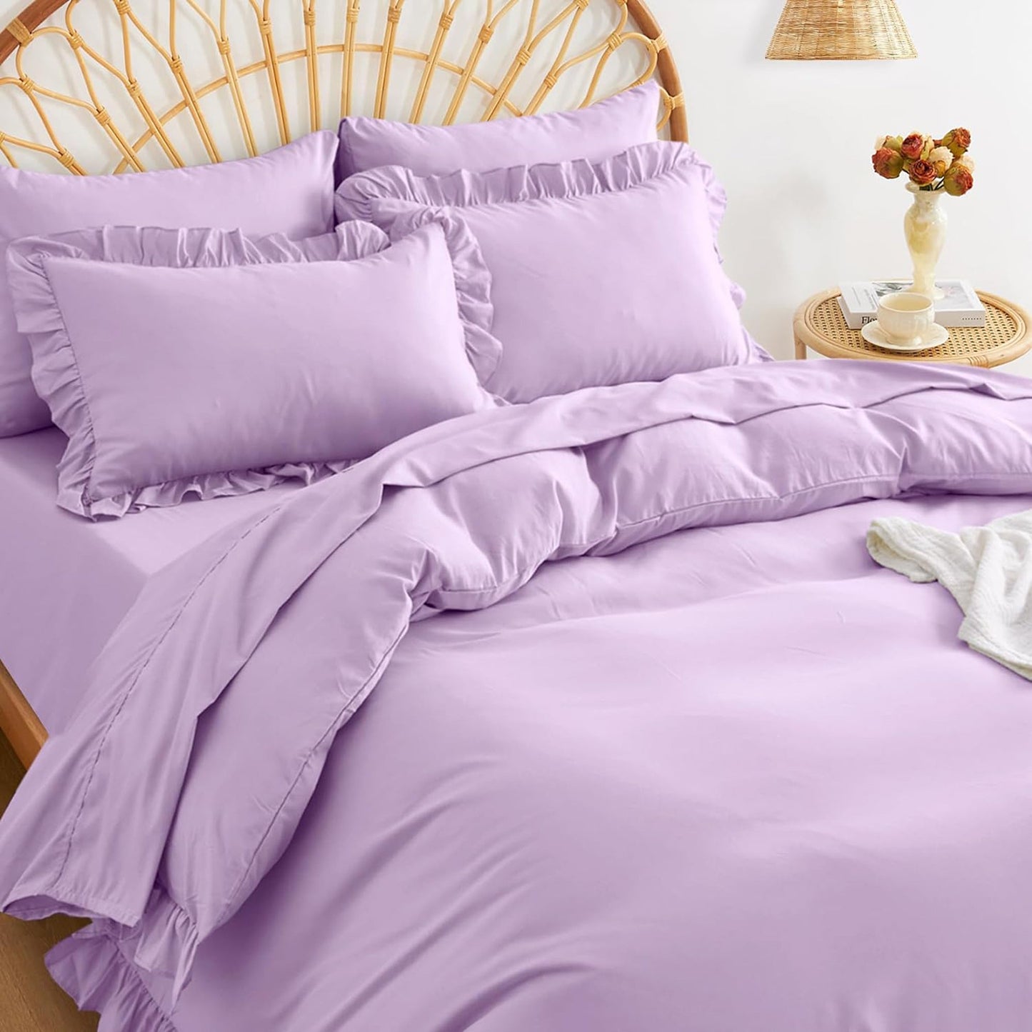 1000TC Ultra Soft Microfiber Duvet Doona Cover Quilt Cover Set - Ruffle Lilac