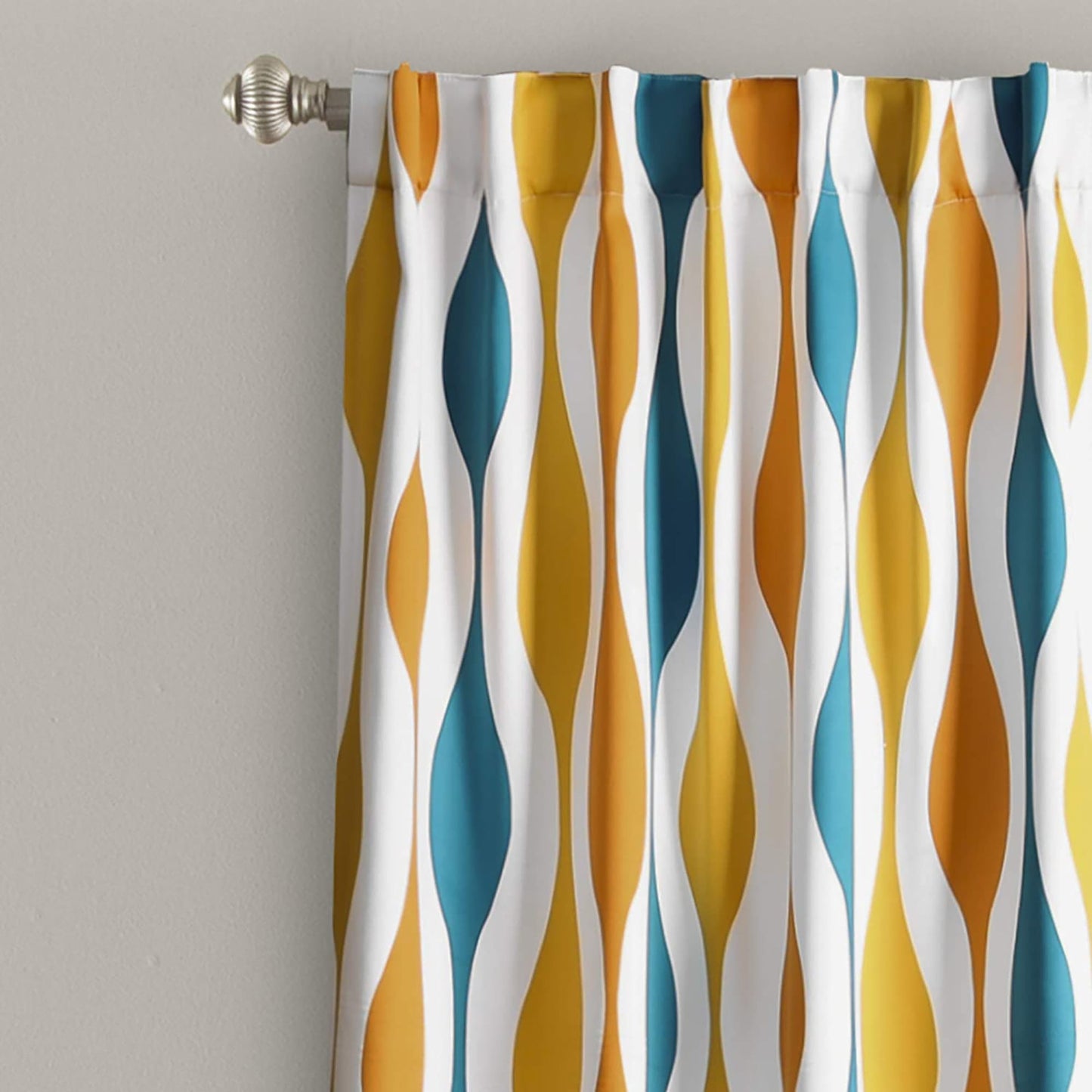 Mid Century Geo Room Darkening Window Curtain Panel Pair 84x52 Inch - Turquoise and Orange