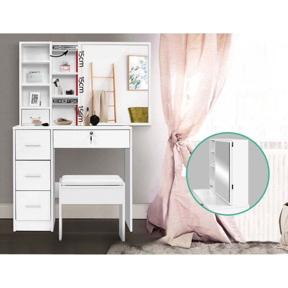 Dressing Table Stool Mirror Jewellery Cabinet Makeup Storage Drawer White