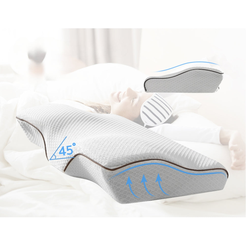 Memory Foam Pillow Neck Contour Rebound Support - Blue
