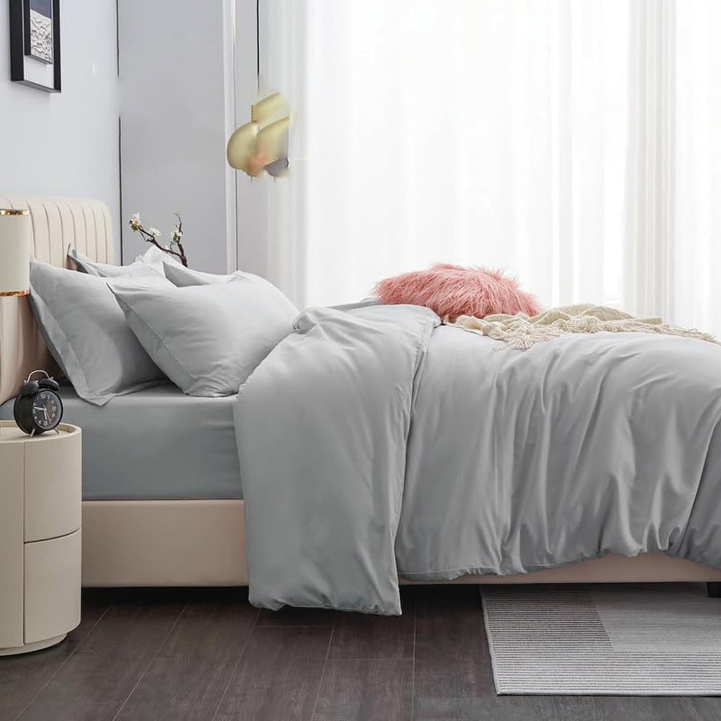 2000TC Ultra Soft Microfiber Zipper Closure Quilt Cover Set - Silver Grey