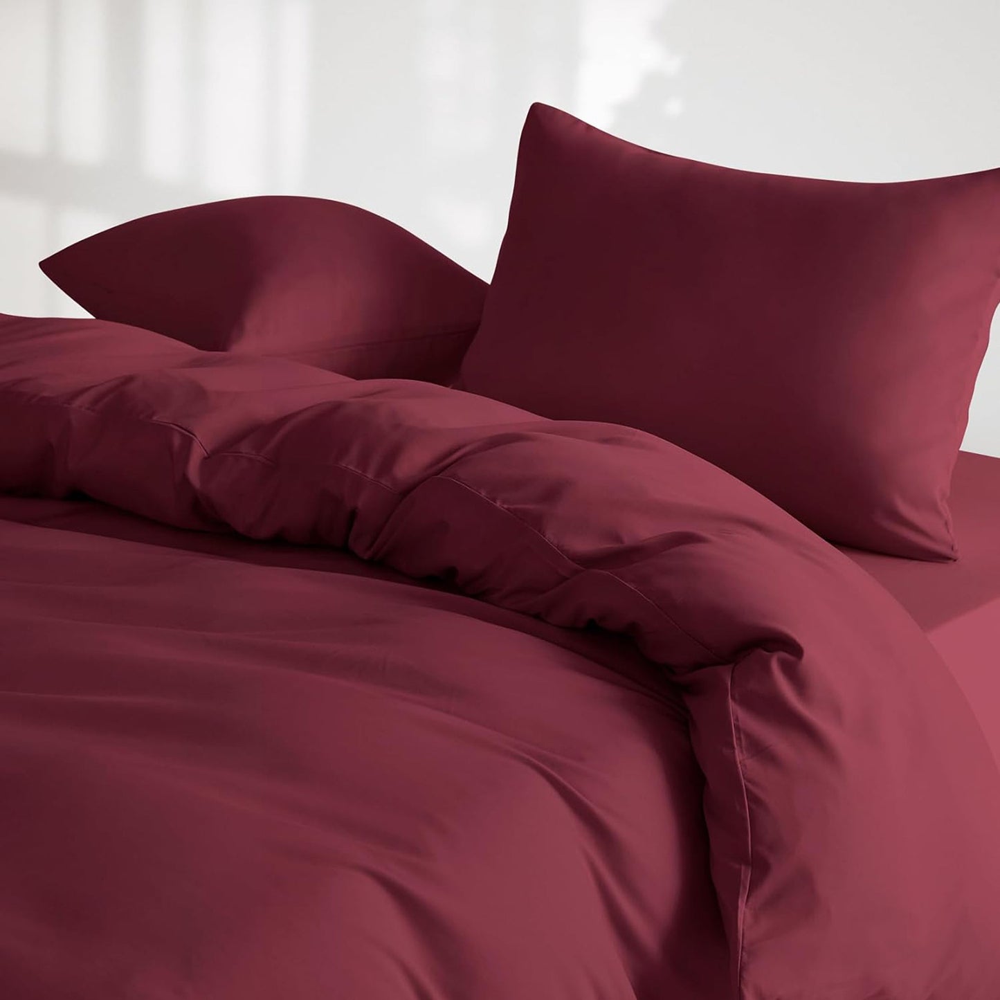 1000TC Ultra Soft Microfiber Duvet Doona Cover Bedding Quilt Cover Set - Burgundy