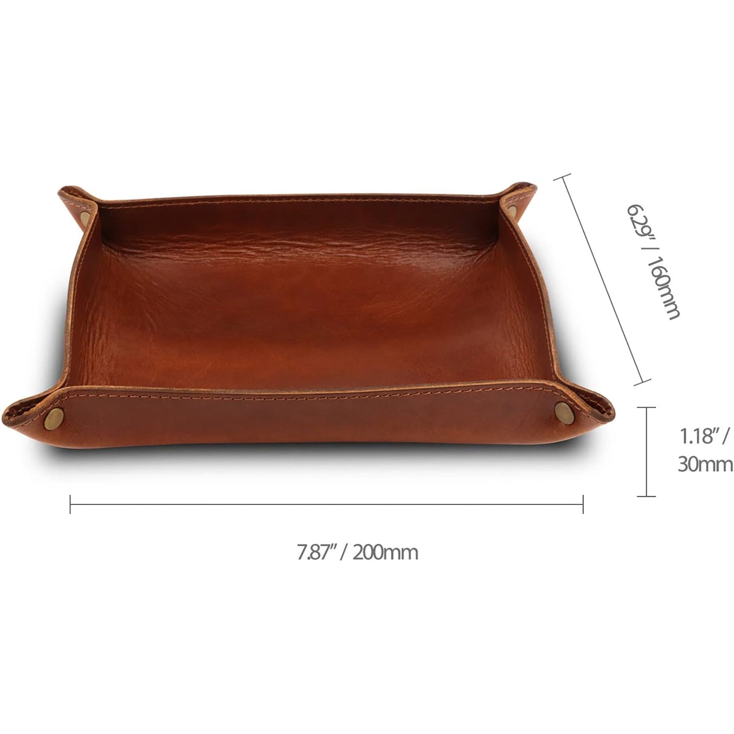 Leather Tray Organizer Storage for Wallets Watches Keys Coins and Phones - Brown