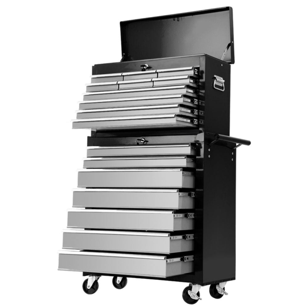 Garage Mechanic Trolley Chest Cabinet Toolbox 17 Drawers - Black and Grey