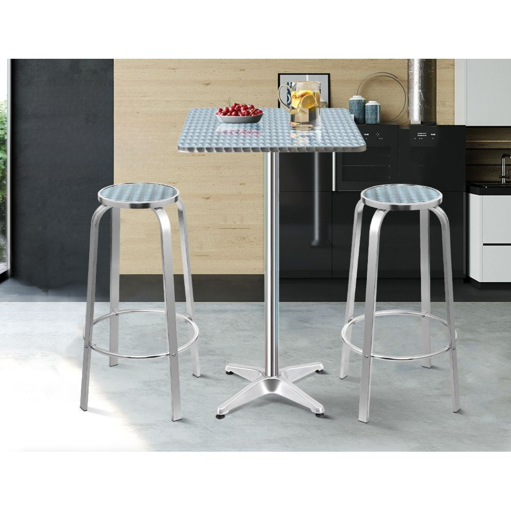 Outdoor Bar Square Table Stools Aluminium Cafe Bistro Set - Silver