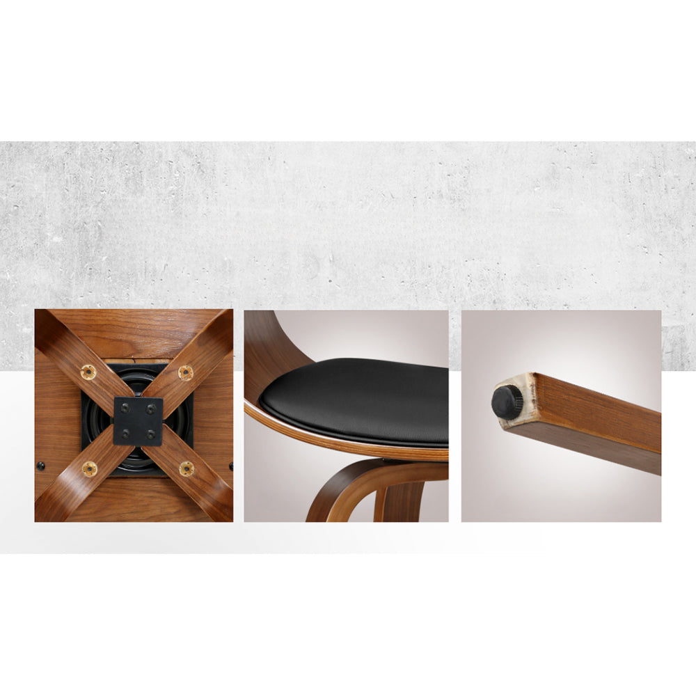 Set of 4 Swivel PU Leather Bar Stool - Wood and Black