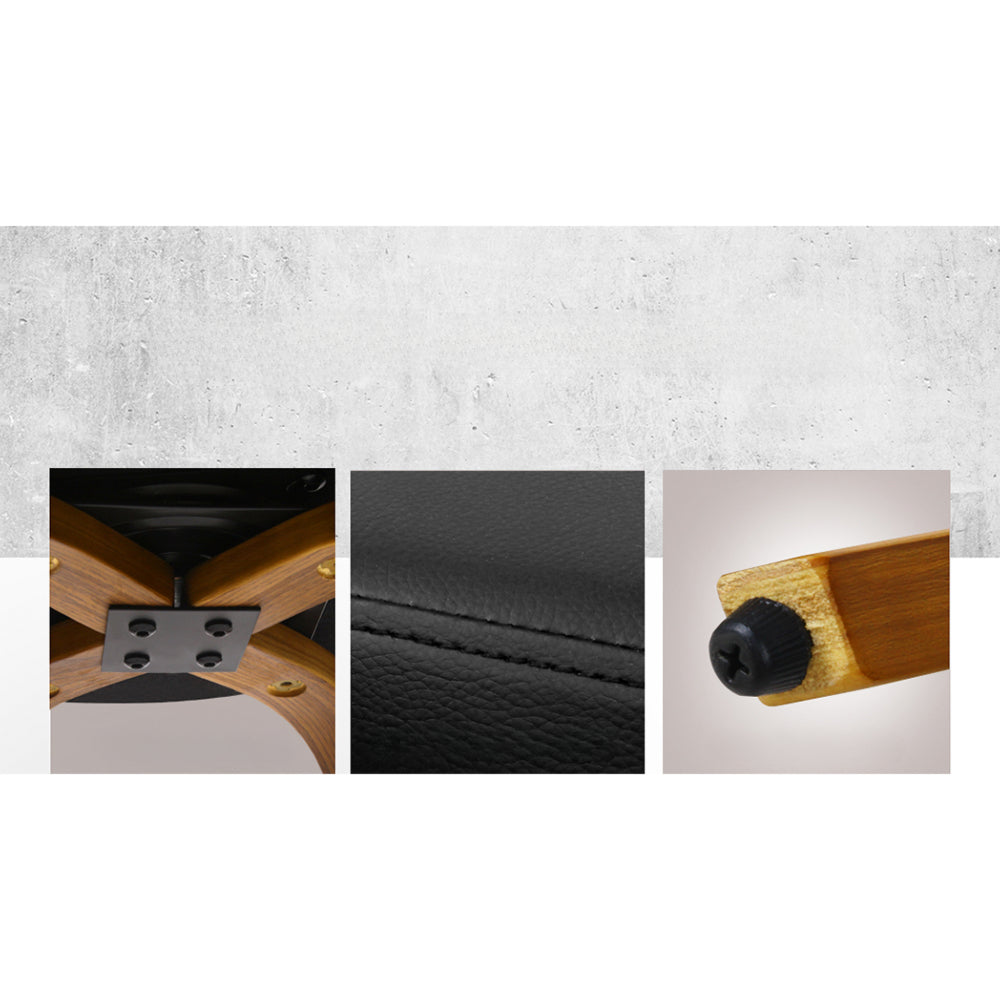 Set of 4 Walnut Wood Bar Stools - Black and Brown