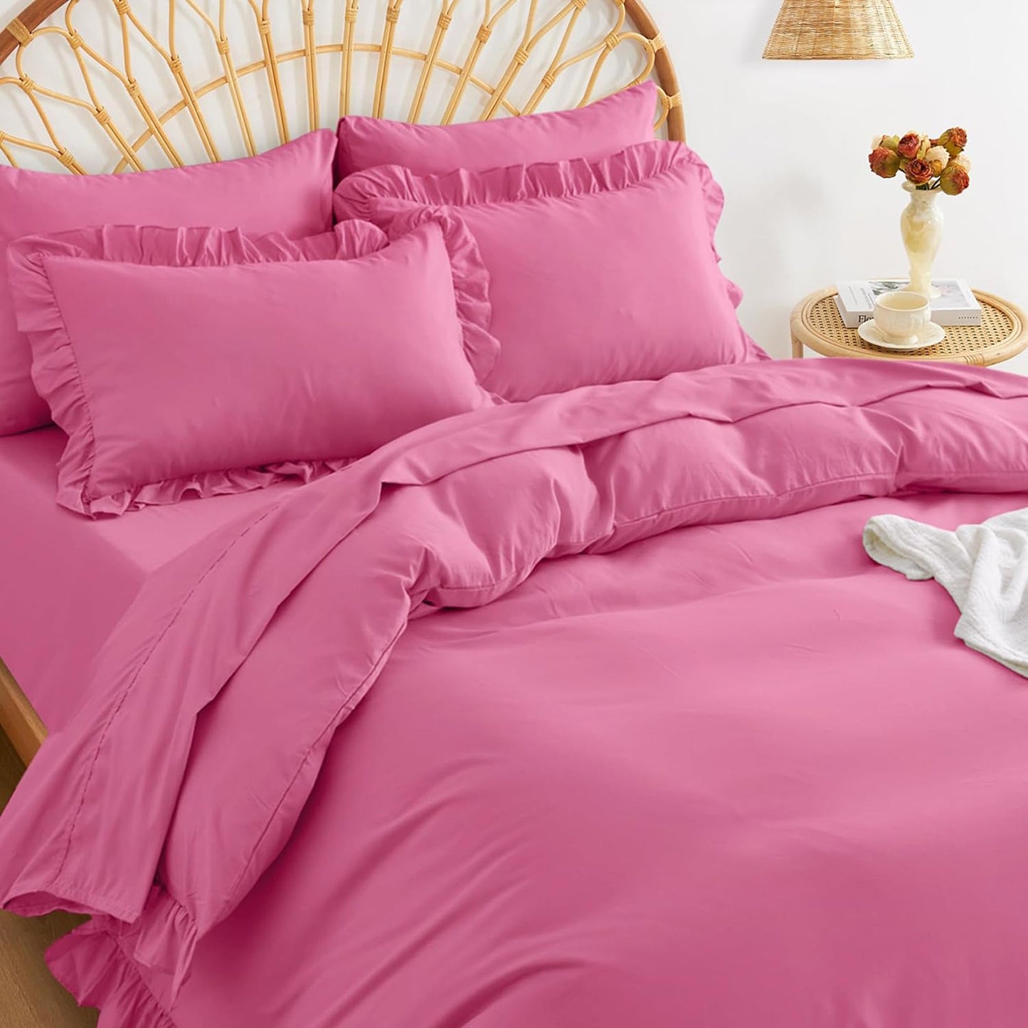 1000TC Ultra Soft Microfiber Duvet Doona Cover Quilt Cover Set - Ruffle Bright Pink