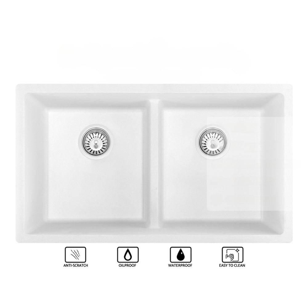 Stone Kitchen Sink 790X460MM Granite Under/Topmount Basin Double Bowl White