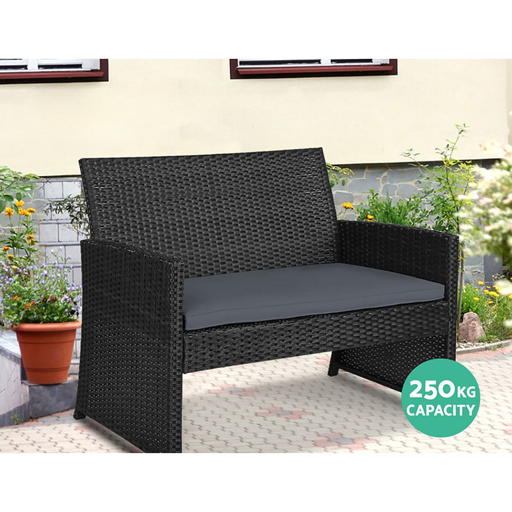 Rattan Furniture Outdoor Lounge Set with Storage Cover - Black