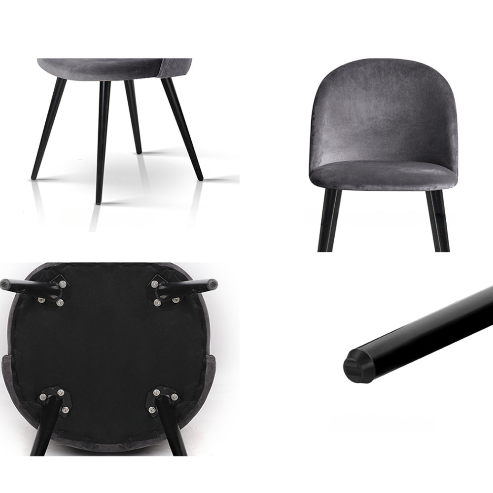 Set of 2 Velvet Modern Dining Chair - Dark Grey