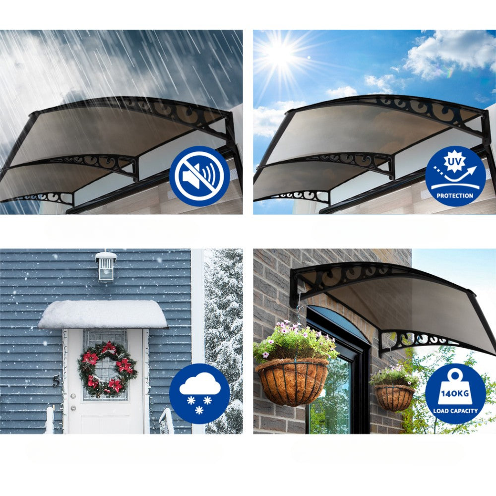 Patio DIY Window Door Awning Canopy UV Shield Brown - 1x6m