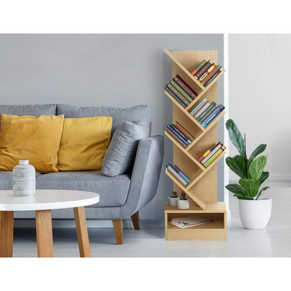 Display Shelf 7-Shelf Tree Bookshelf Book Storage Rack Bookcase Natural